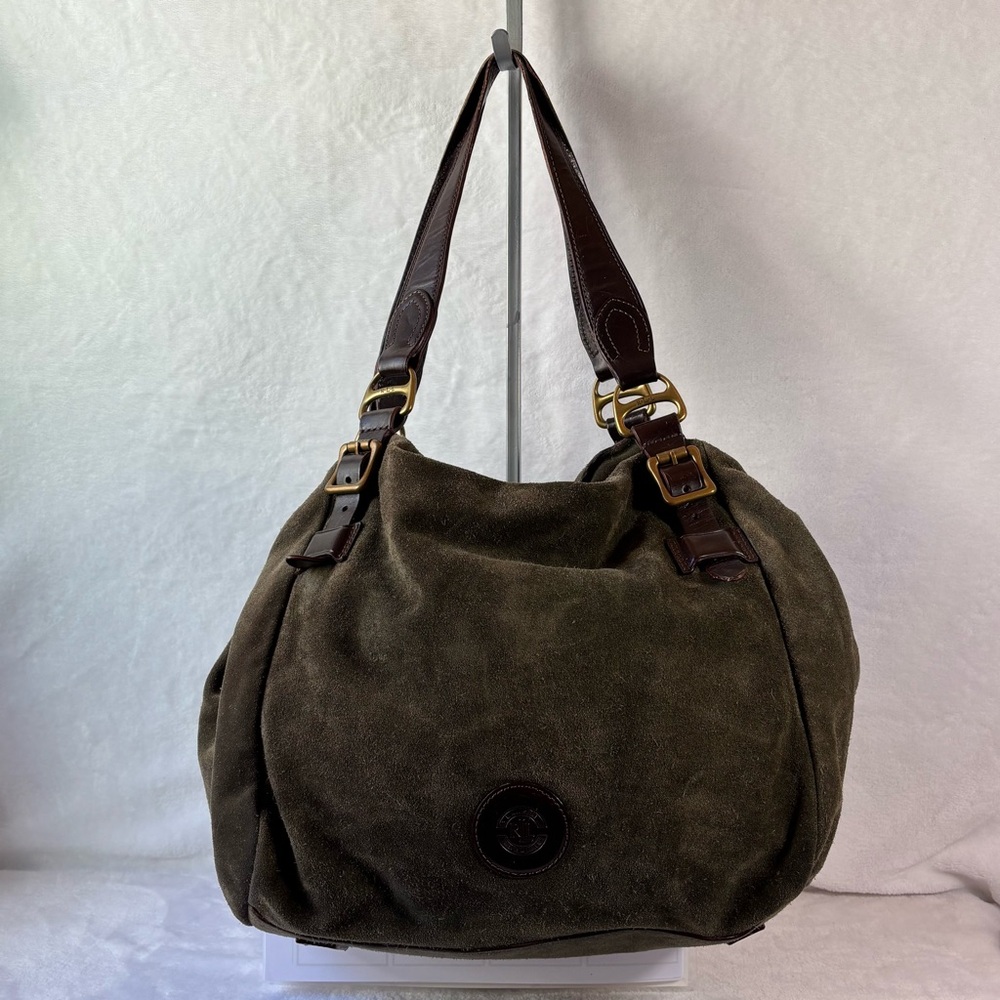 Y2K Vtg Ralph Lauren green suede leather doubled handle satchel shoulder bag